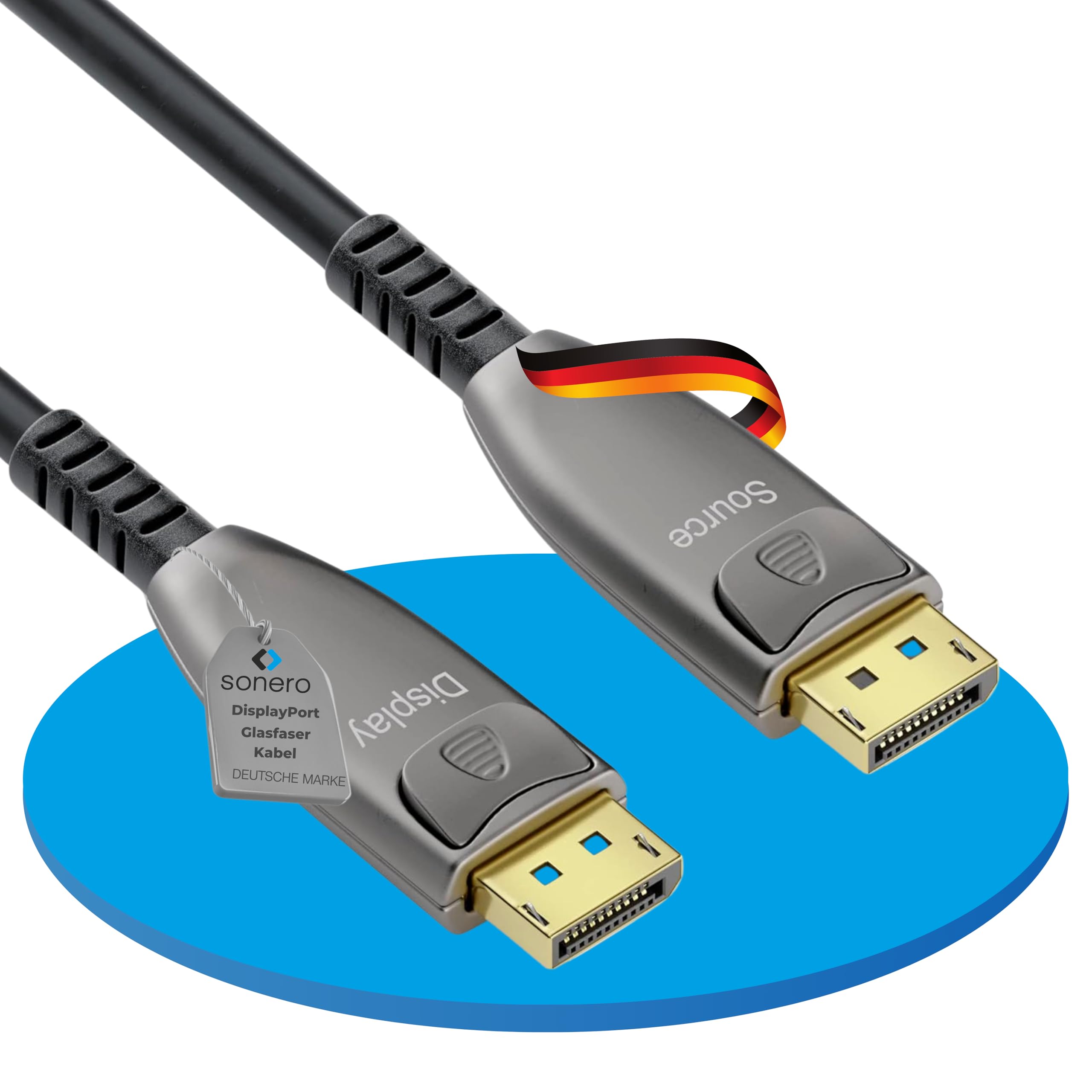 Sonero® Cavo 8K-DisplayPort 1.4, cavo ibrido in fibra ottica, risoluzione fino a 8K 60 Hz (7680 x 4320) / 4K 120Hz (3840 × 2160), supporto HDR e DSC, antracite, 20 metri