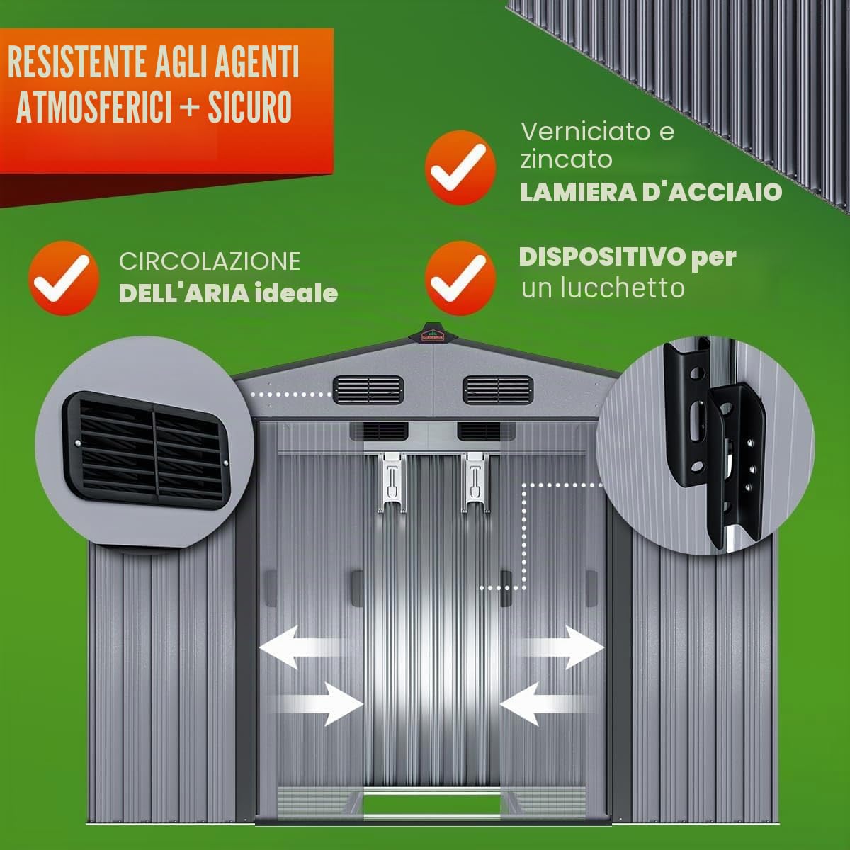 GARDEBRUK® Casetta per Attrezzi da Giardino Capanno in Metallo da Esterno 5m² con Base 260x205x180cm Capannone XXL