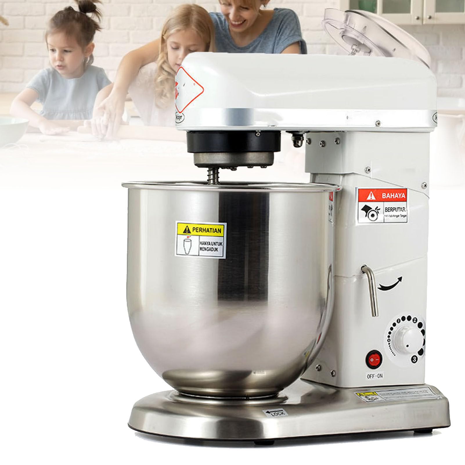 Electric Stand Mixer, 3-Speed Tilt-Head Food Mixer, Kitchen Commercial Standing Mixer with Dough Hook, Whisk, Beater & Mixing Bowl for Baking (White 7L)