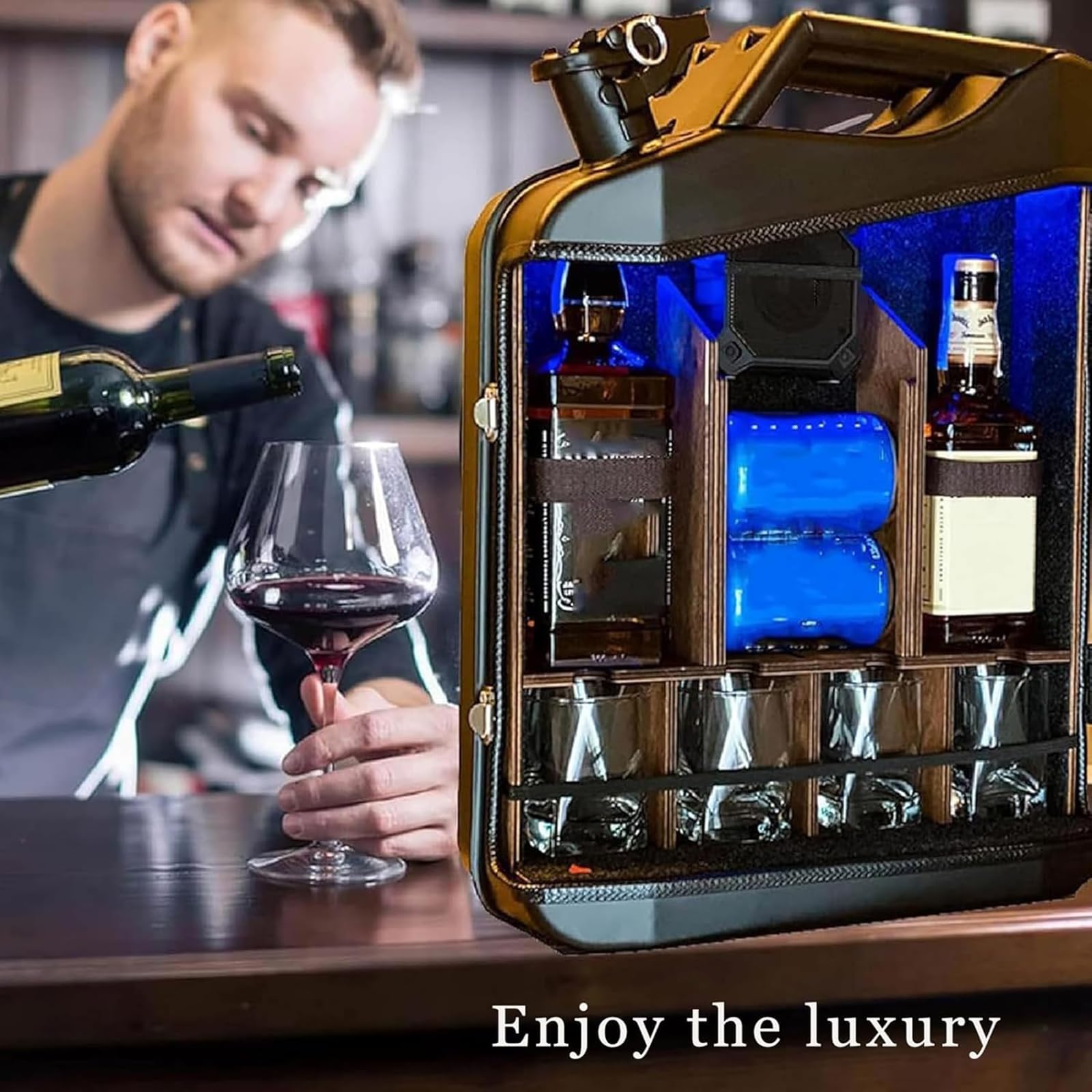 Świąteczny mini bar puszkowy, 20 l o pojemności 20 l i solidnej konstrukcji, mały bar do whisky, mały mobilny prezent dla męża, mężczyzny, kobiety, taty, chłopca, dziewczyny