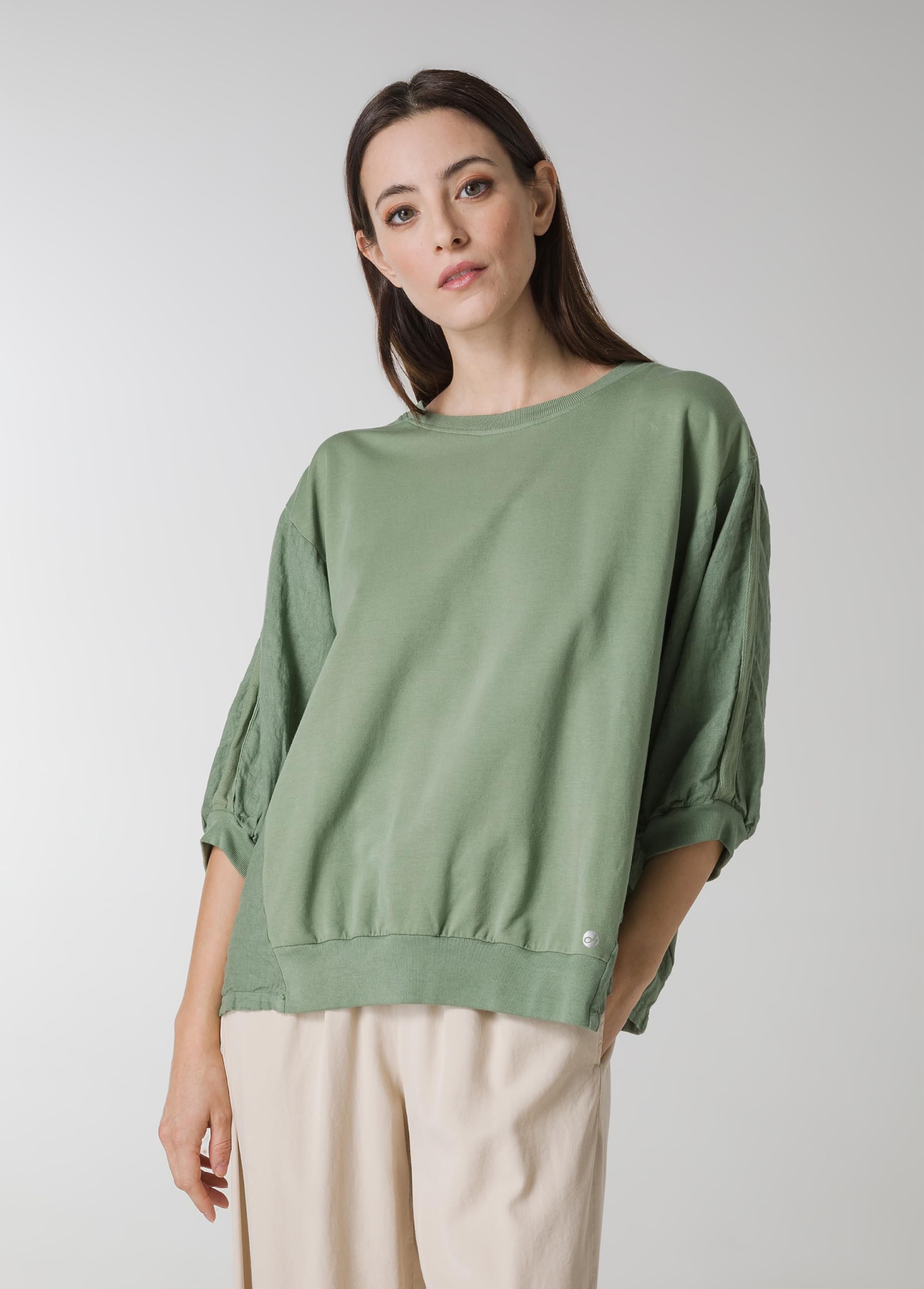 DEHA - Felpa Mixed Linen Sweatshirt in Cotone per Donna