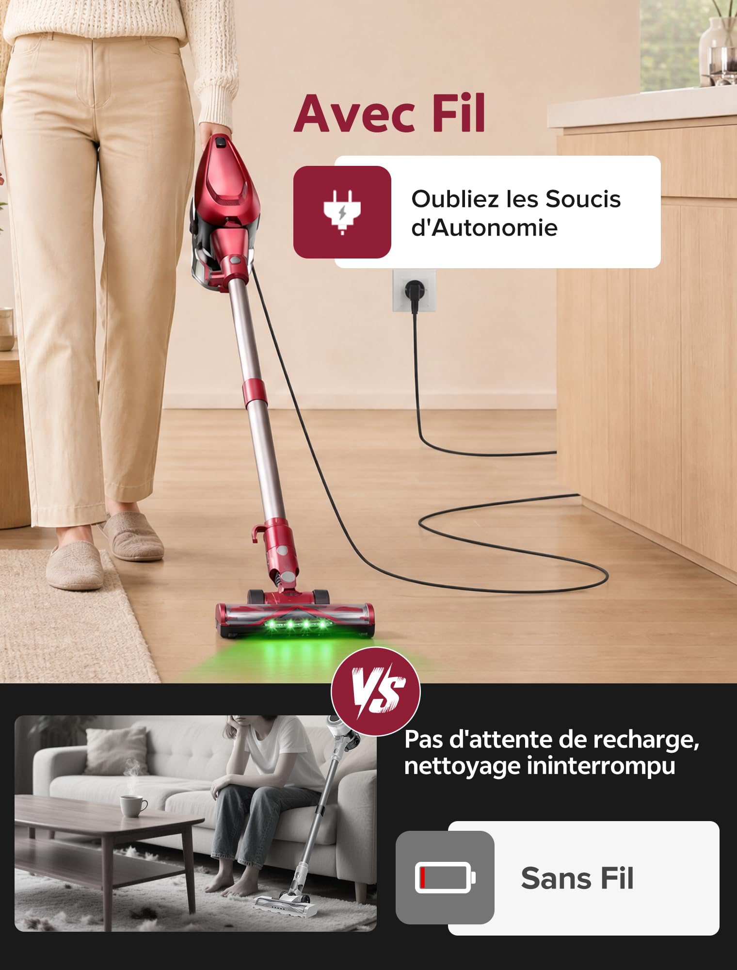 Vexilar C9 Aspirateur Balai avec Fil, 70Kpa, Câble de 7m