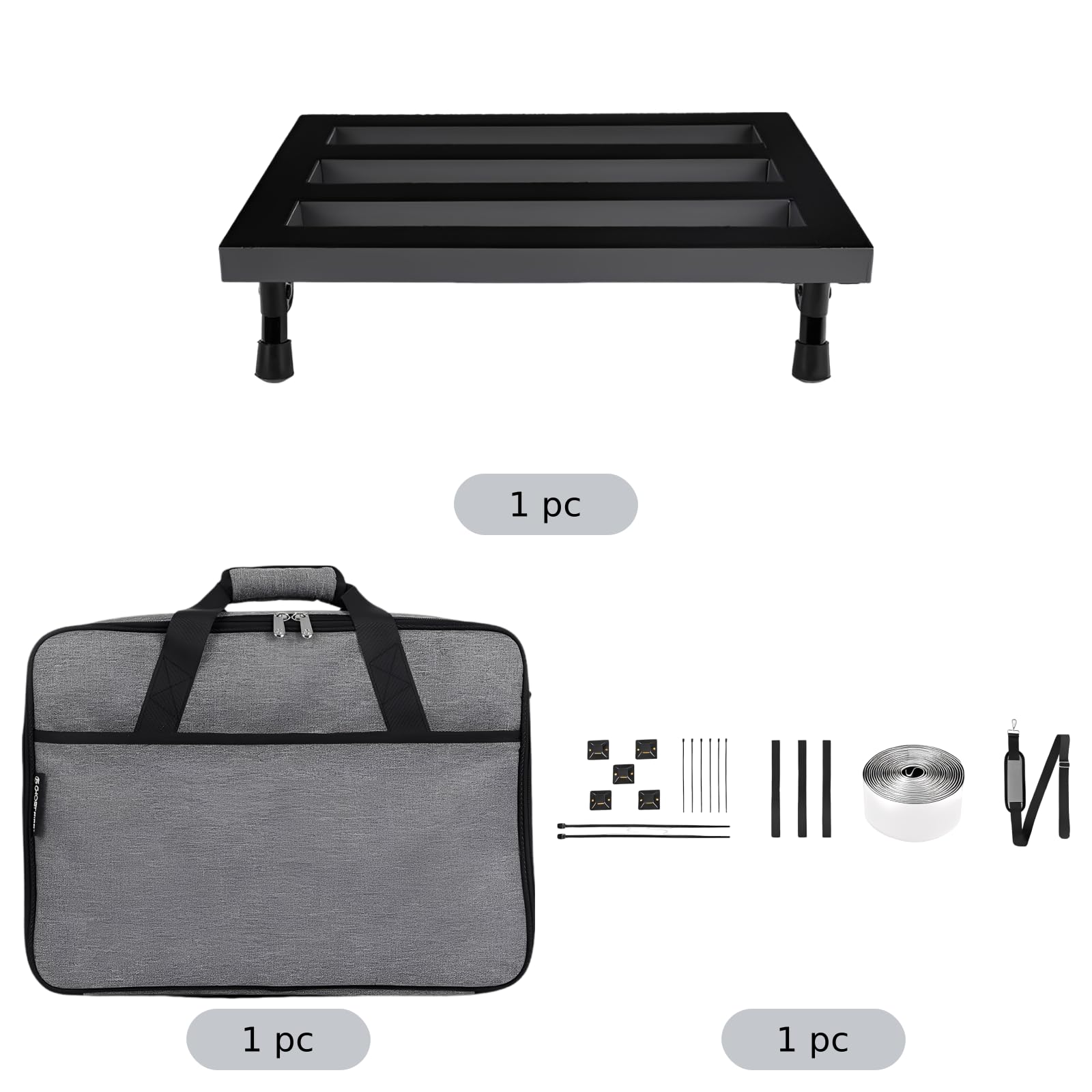 Zestaw pedalboardów, pedalboard ze stopu aluminium, 40 x 16 x 8 cm, z torbą do przenoszenia, paskiem na ramię, zapięciem na rzep, przenośna, mała tablica do pedałów gitarowych