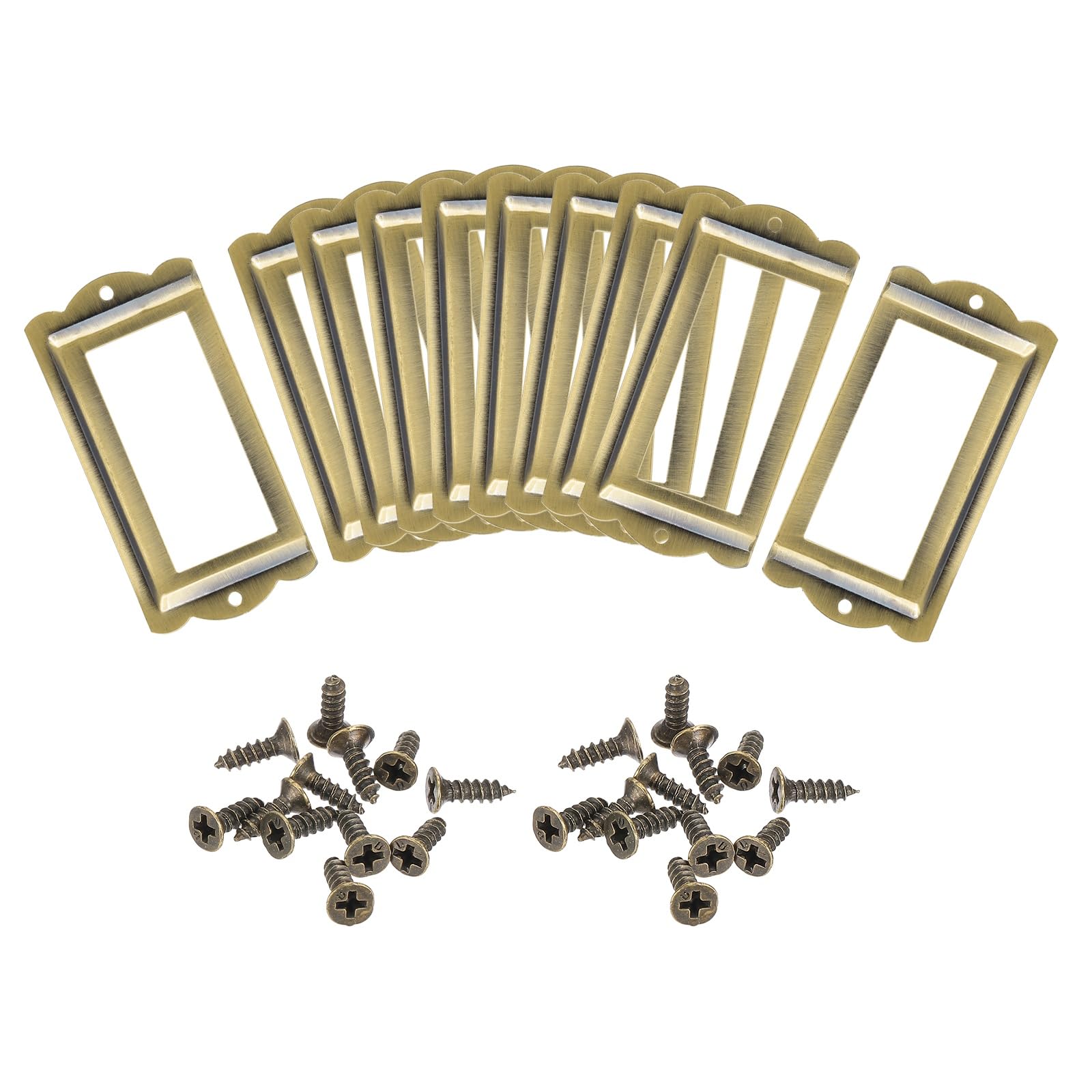 sourcing map Metal Label Holders, 85x40mm 10pcs File Name Card Tag Label Holder Frame for Office Library Drawer Cabinet Shelves, Bright Bronze