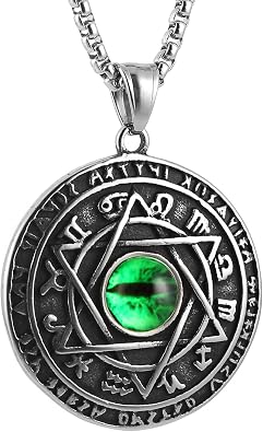 Norse Viking Amulet Necklace,All Seeing Eye Celtic Triquetra Shield Six-pointed Star Pendant Necklace