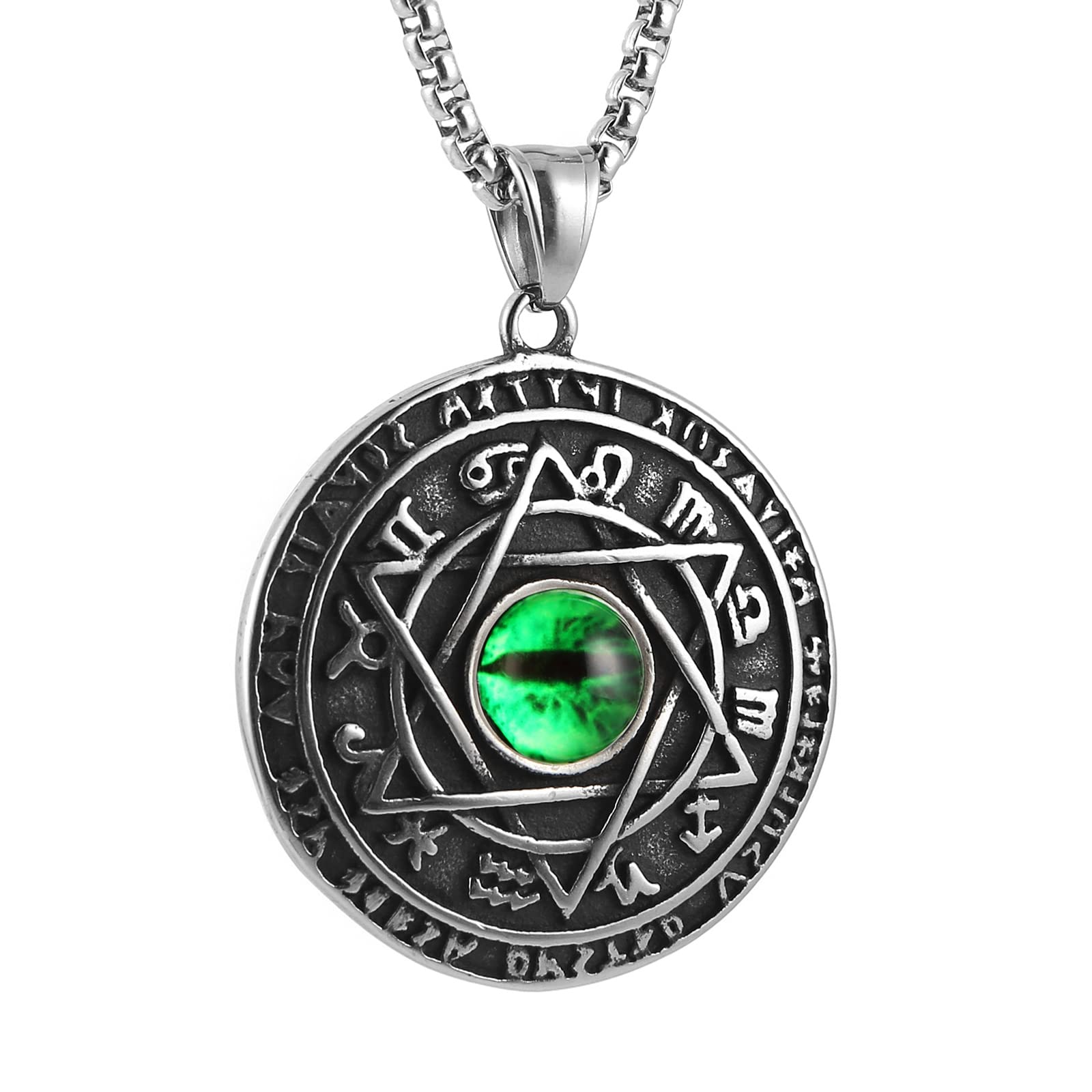 Norse Viking Amulet Necklace,All Seeing Eye Celtic Triquetra Shield Six-pointed Star Pendant Necklace