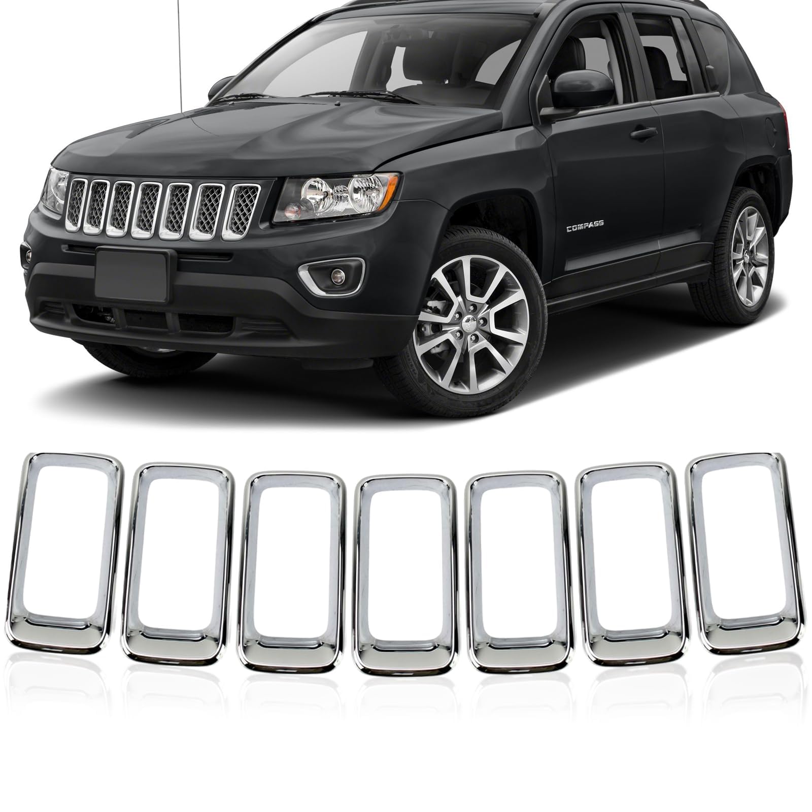Riloer Kühlergrill-Rahmenverkleidung Für Jeep Compass 2011-2016 - 7-teiliges Set