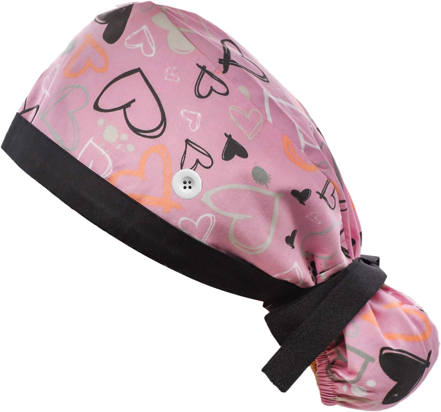 HotmeWorking Cap with Buttons and Sweatband Adjustable Ribbon Tie Ponytail Hats for Women,Long Hair Head Covers Hair Caps