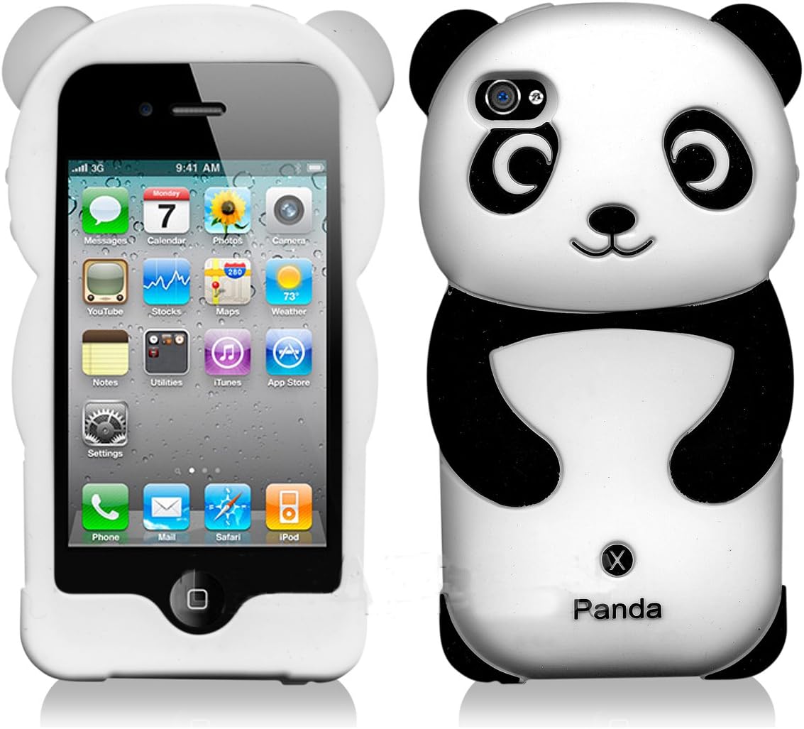 Cute Panda Baby Skin Soft Case Back Cover for Apple iPhone 4 and 4S Silicone Black