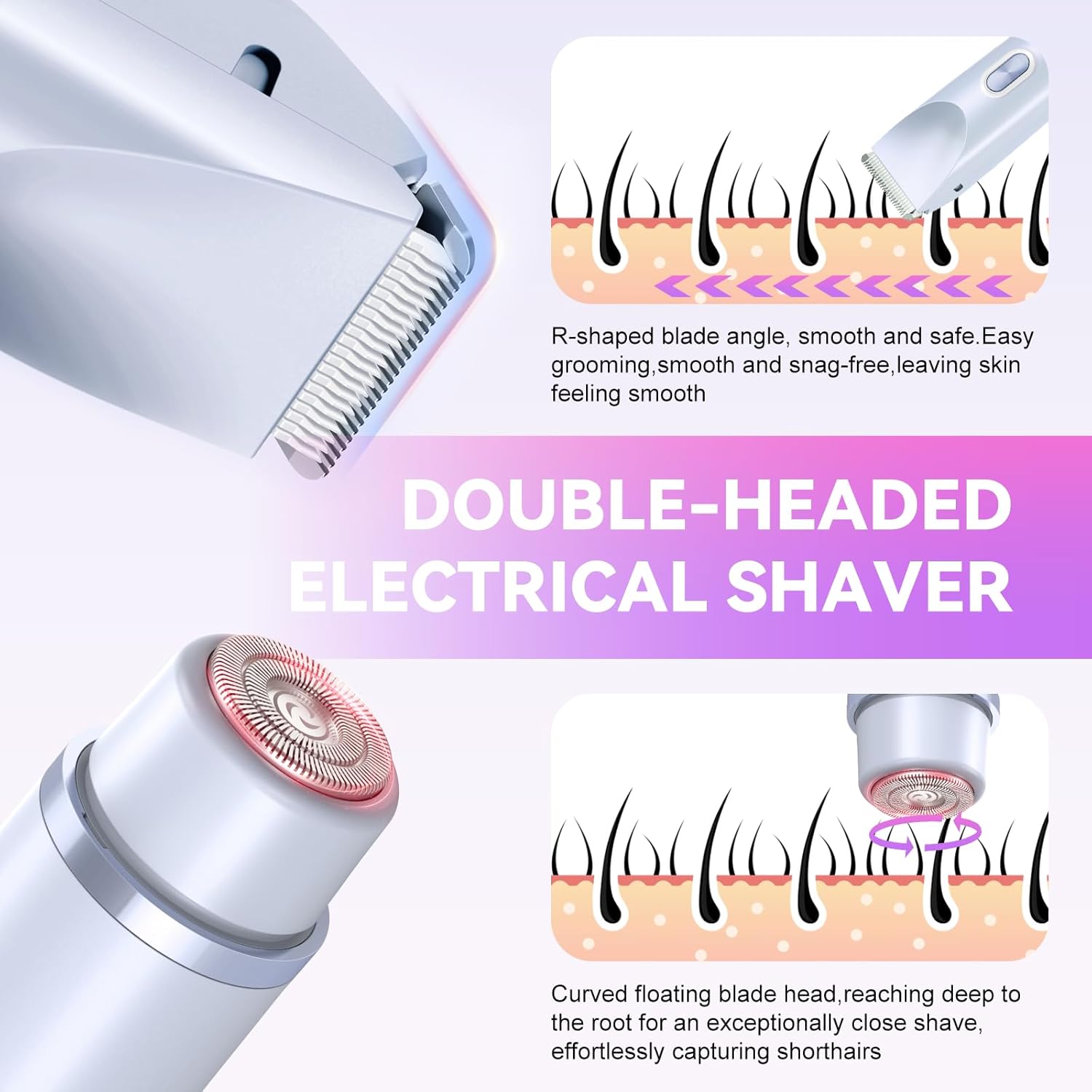 2-in-1 Bikini Trimmer for Women & Electric Razors for Women, Dual Head Design for Intimate Areas, Face, Underarms & Legs, IPX7 Waterproof Rechargeable Shaver, Portable Travel Personal Care (Blue) - Image 3