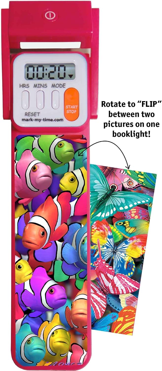 Mark-My-Time 3D “FLIP” Clownfish/Butterfly Digital LED Booklight Reading Timer and Bookmark