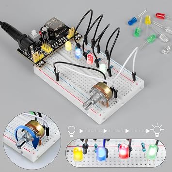 Miuzei Starter Kit Breadboard Set Power Module LED Cable