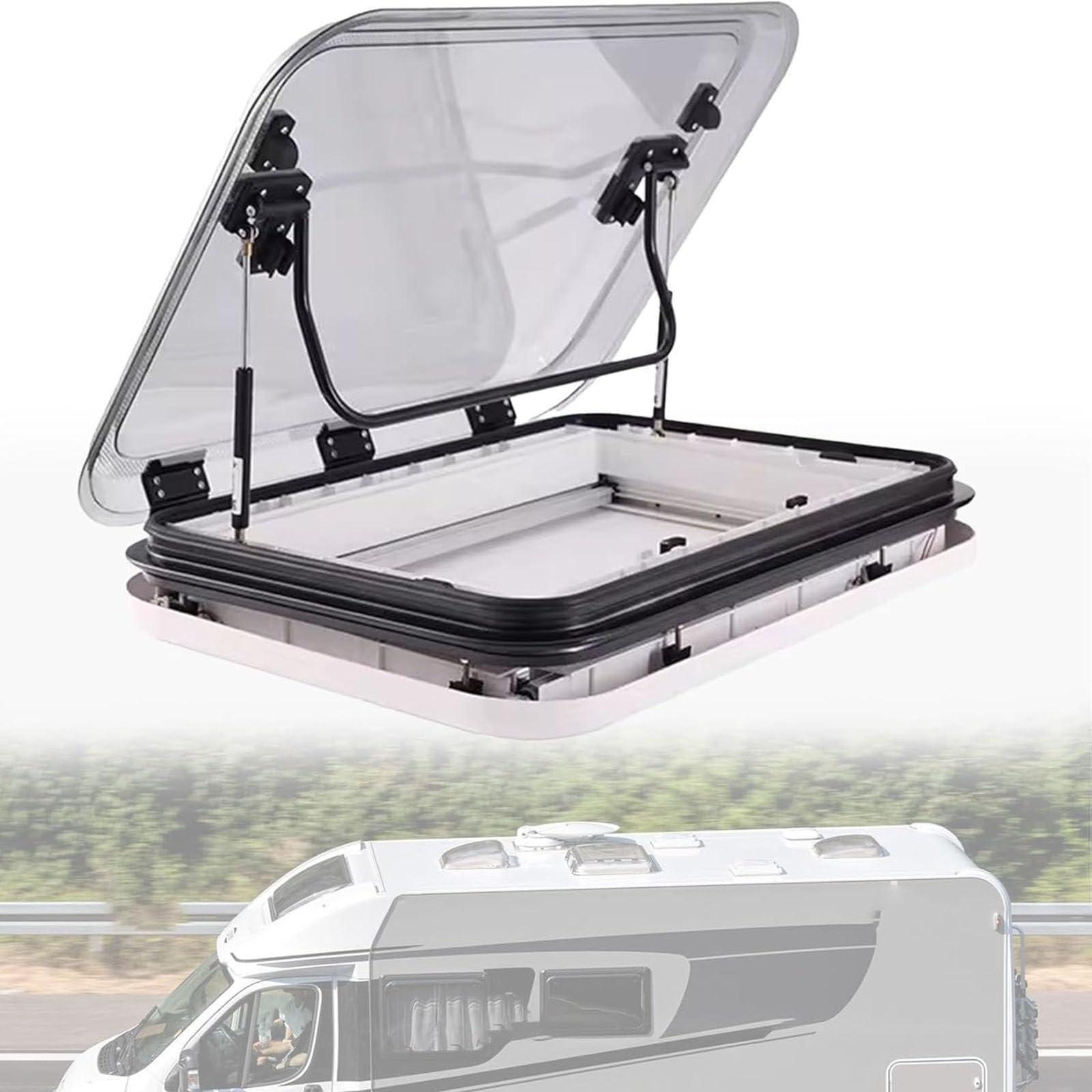 ZHPPED RV Caravan Roof Vent,RV Sunroof Large Caravan Camper Roof Window Vent Kit w/LED Lights, Universal RV Motorhome Skylight Roof Vent Hatch with Nets&Sunshade 50x50cm