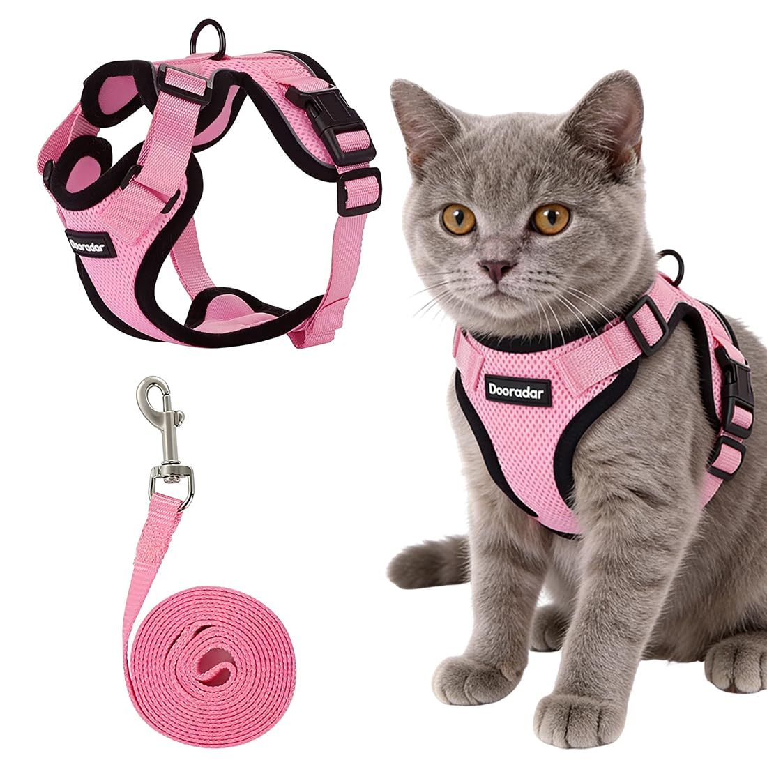 MKEWUU Pettorina Gatto, 1 Unità Imbracatura Antifuga Con Guinzaglio, Taglia Xs Maglia Traspirante, Colore Rosa Per Passeggiate