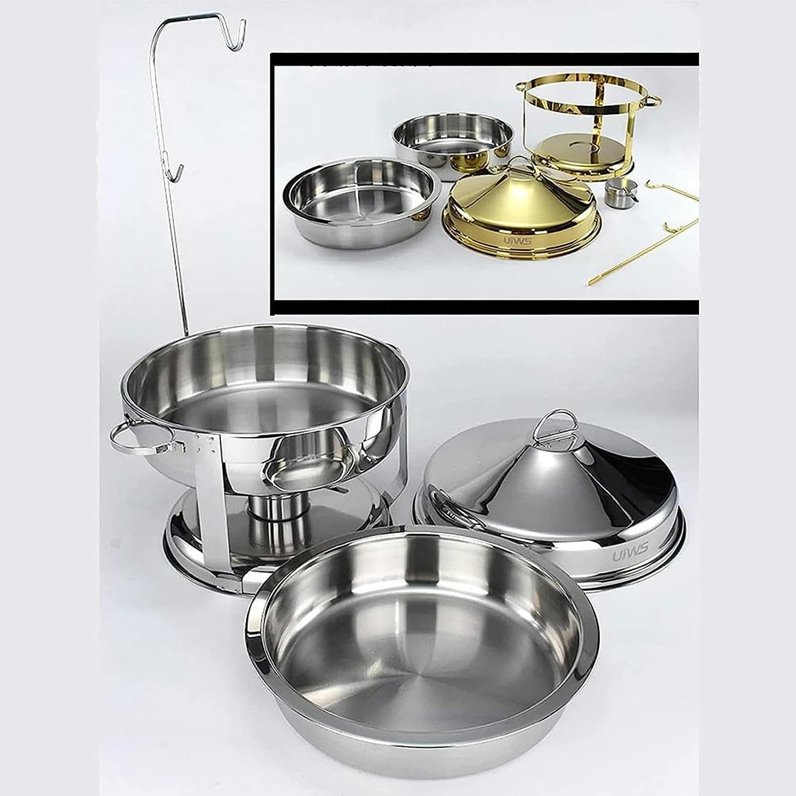 Chafing Dish Rotondo In Acciaio Inossidabile Da 9 Litri, Scaldavivande E Scaldavivande Di Dimensioni Standard Con Teglia Per Alimenti, Contenitori Per Combustibile E Coperchio Per Catering Per Feste,