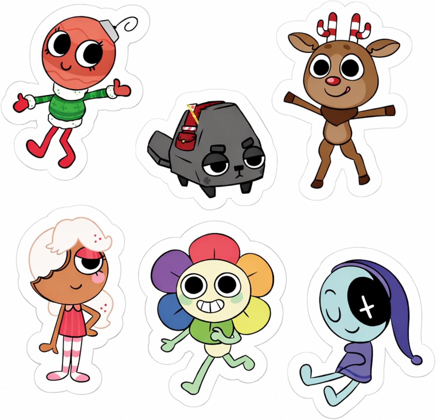 Cute Cartoon Stickers 3 Inch Vinyl Die Cut 6 Pack Waterproof Stickers for Laptop Water Bottle Phone Case