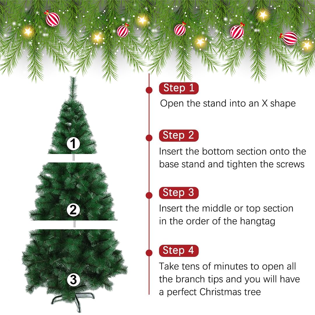 fizzytech 8 Feet Artificial Christmas Tree with 400 Tips | Pine Needle Leaf with Lifelike Foliage & Sturdy Metal Stand | Easy Assembly Perfect for Home Decor, Office & Christmas Decorations 1
