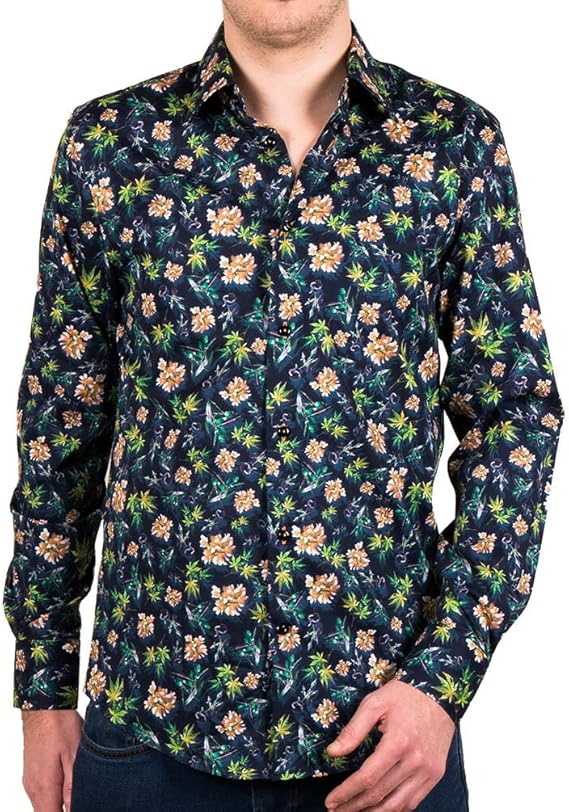 Amazon コトンドゥ Cotondoux メンズ 長袖シャツ 花柄 シャツ 卒業式 パーティー 結婚式２次会 おしゃれ ブランド M01ad1817oflower 41 シャツ 通販
