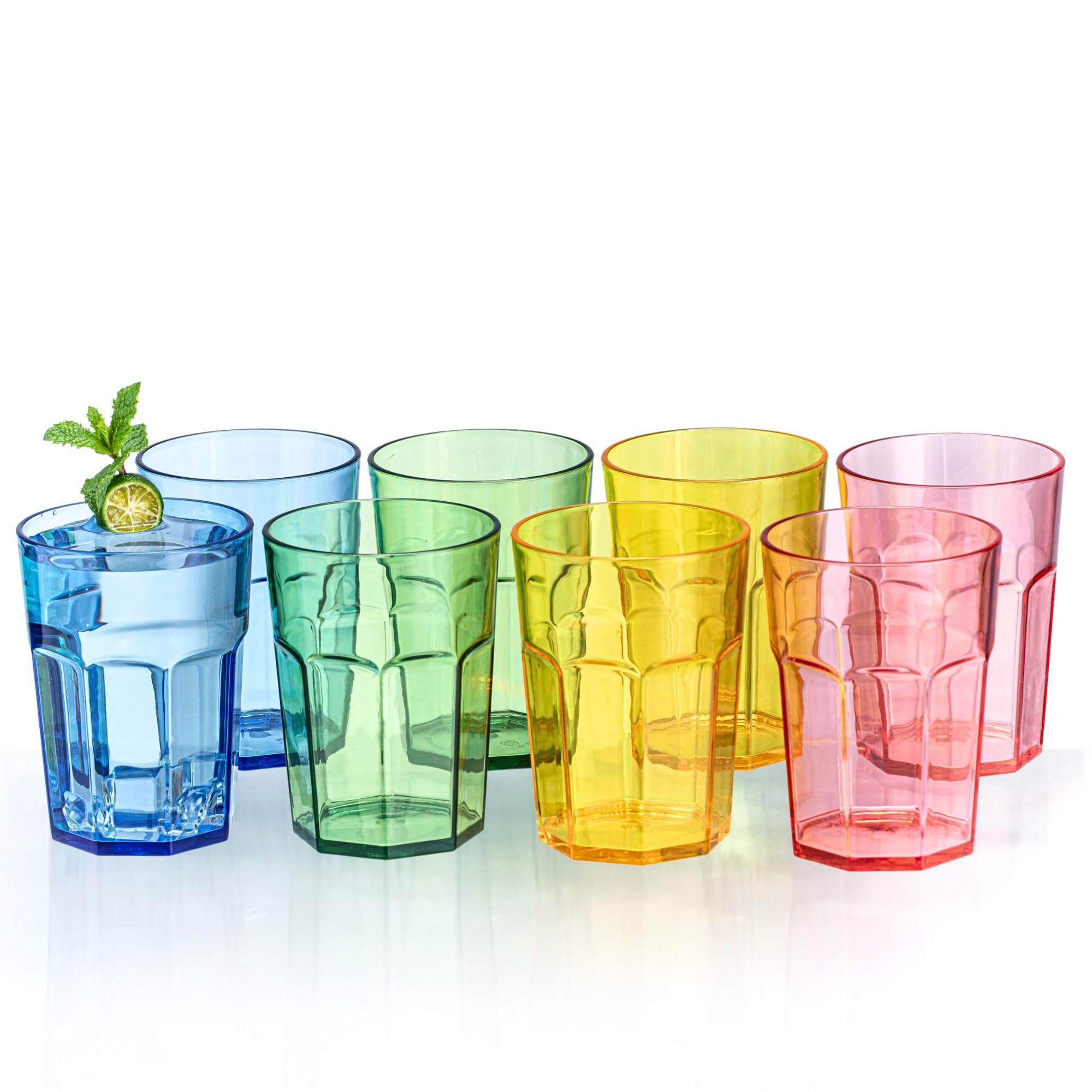 MIYOPESI 14oz Acrylic Glasses Drinkware Octagonal Shatter-Proof Plastic Cups Reusable Plastic Drinking Tumblers Stackable BPA-Free Dishwasher-Safe 8 Multicolor
