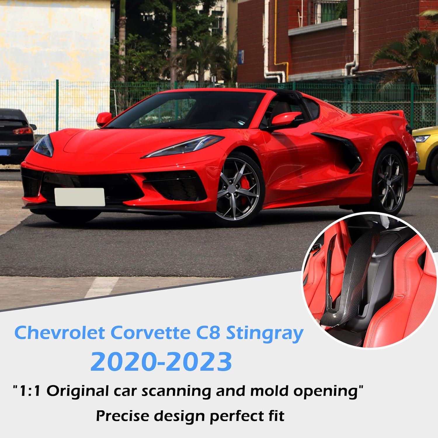 Carbon fiber pattern Phone Charger Cover Compatible with Chevrolet Corvette C8 2020-2023, Armrest box wireless charging cover trim, Interior Center Armrest Accessories 1PCS (carbon fiber pattern)
