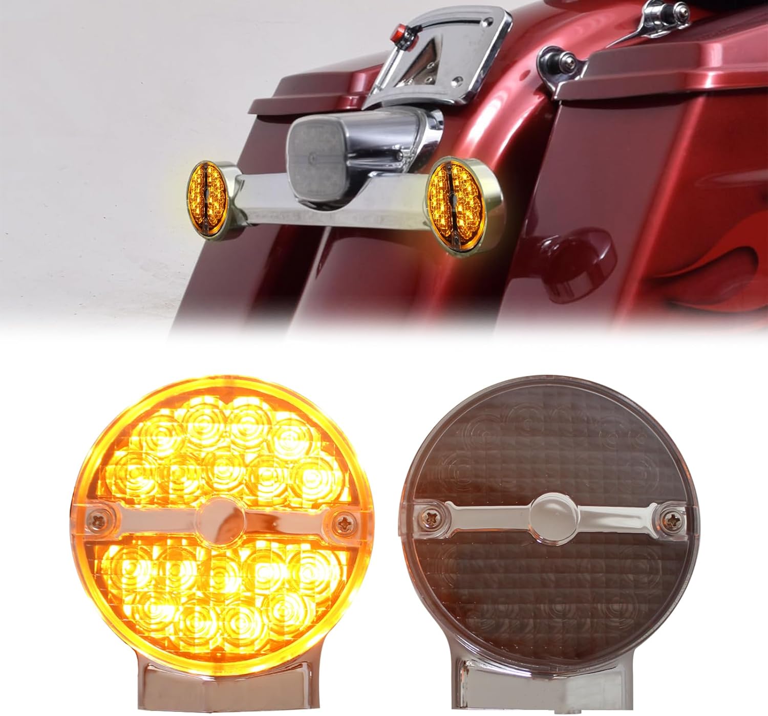 LED Rear Turn Signal Light Bar Compatible with Harley Road King Electra Glide Heritage Softail Classic Ultra Limited COV 1999-2023，Smoked Turn Signal light Assembly (Chrome Housing)