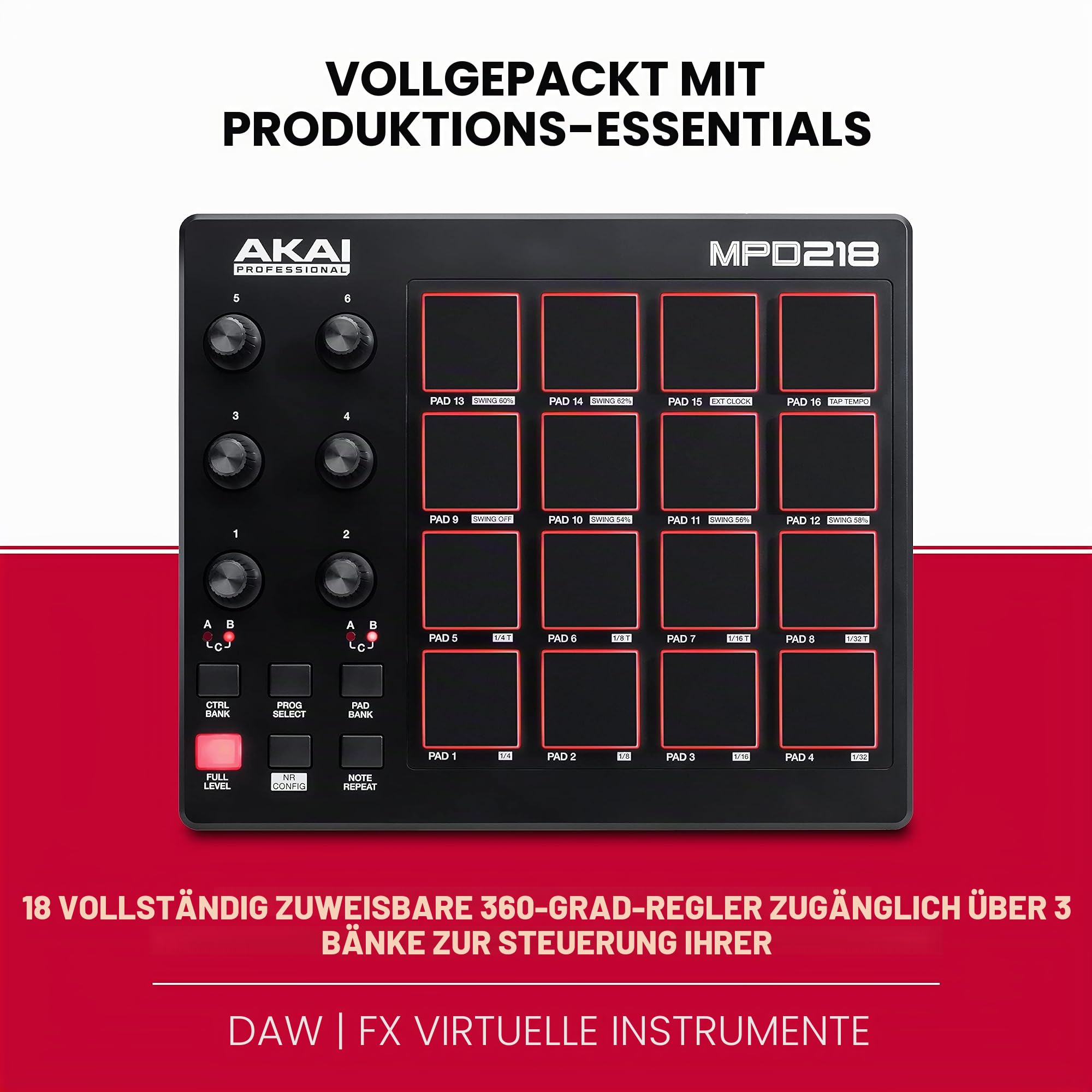 AKAI Professional MPK Mini MK3 Black – 25-Tasten USB MIDI Keyboard Controller, 8 hintergrundbeleuchtete Drum Pads, 8 Regler & MPD218 MIDI Pad Controller Drum Pad Machine Beat Maker mit 16 Pads