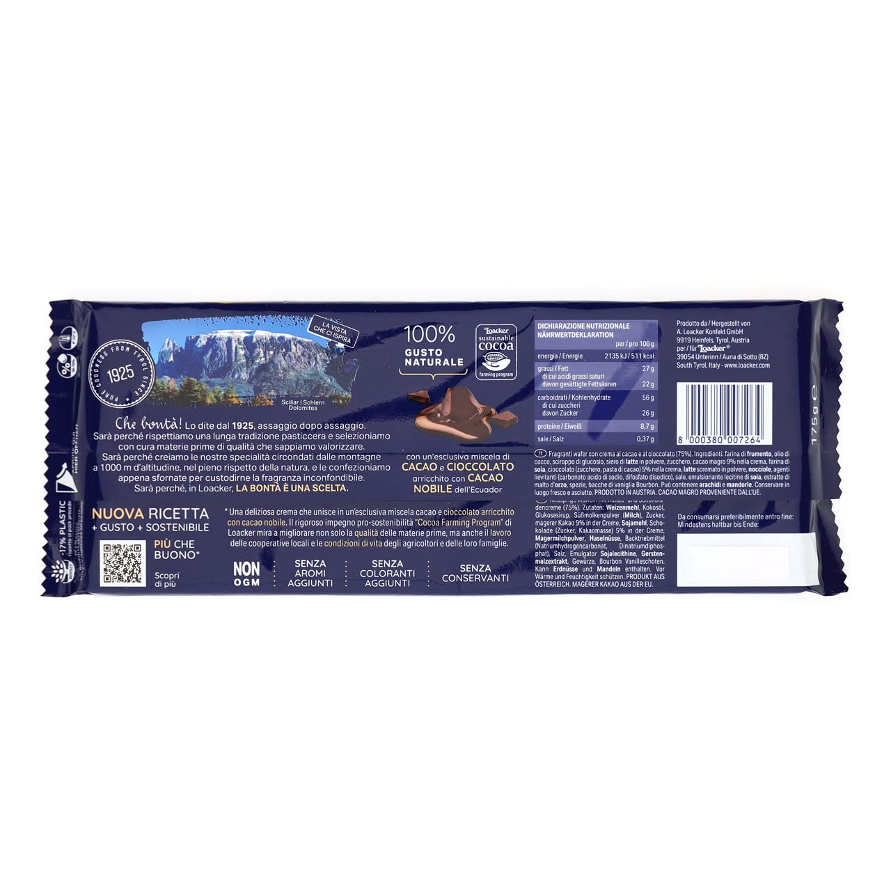 Loacker - Classic Cremkakao - Wafer Classico con 3 Strati di Cialde Farcite con Crema al Cacao e Cioccolato - Merenda e Snack - Formato Famiglia con 18 Confezioni da 22 Wafer