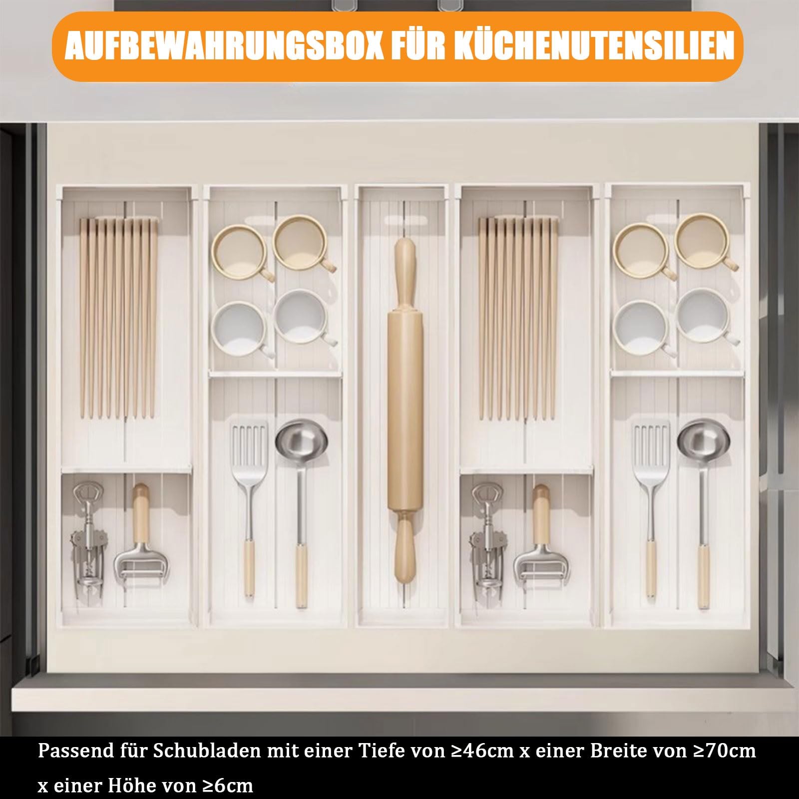 Organisateur de tiroir à Couverts – Plateau à ustensiles en Aluminium avec séparateurs réglables, Insert de tiroir combinable et Personnalisable pour la Cuisine, Rangement Polyvalent pour co