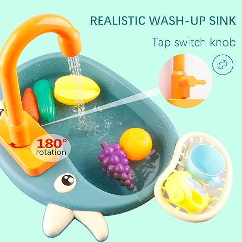 Miniatura 2 de Ruibytree Play Kitchen Fregadero de juguete juguetes de agua para niños con lavavajillas electrónico utensilios de juego de fingir accesorios y