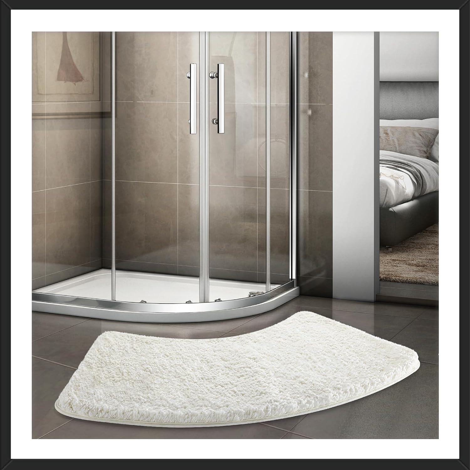 Curved Shower Mat, Non Slip Microfiber Bathroom Rug, Soft Absorbent Corner Shower Rug, Machine Washable, 43.3"x17.7"x1.4"