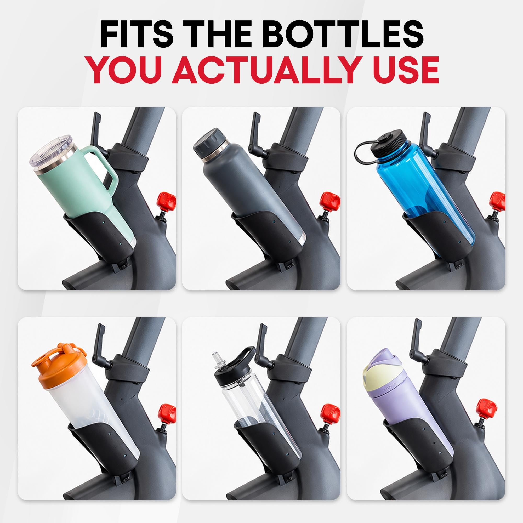Portabotellas de repuesto XL para bicicleta Peloton original con soporte de montaje, diseño de metal sólido totalmente negro, soporte de repuesto directo, compatible con YETI + Nalgene + Hydro Flask +