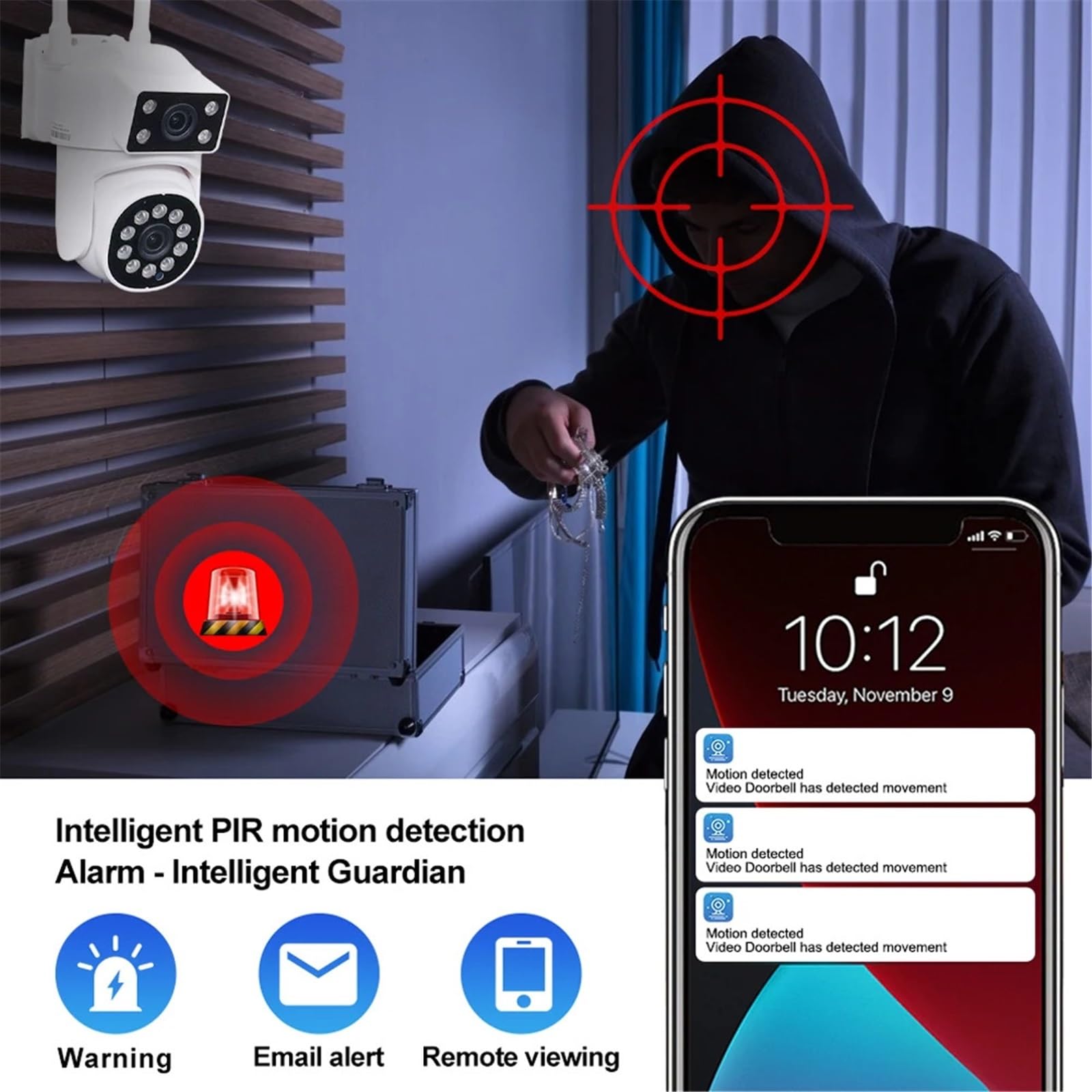 Kamera bezpieczeństwa, Kamera PTZ WIFI 2MP z podwójnym obiektywem i ekranem, kamera IP zewnętrzna HD, automatyczne śledzenie, ochrona bezpieczeństwa, monitoring CCTV(NO CARD)