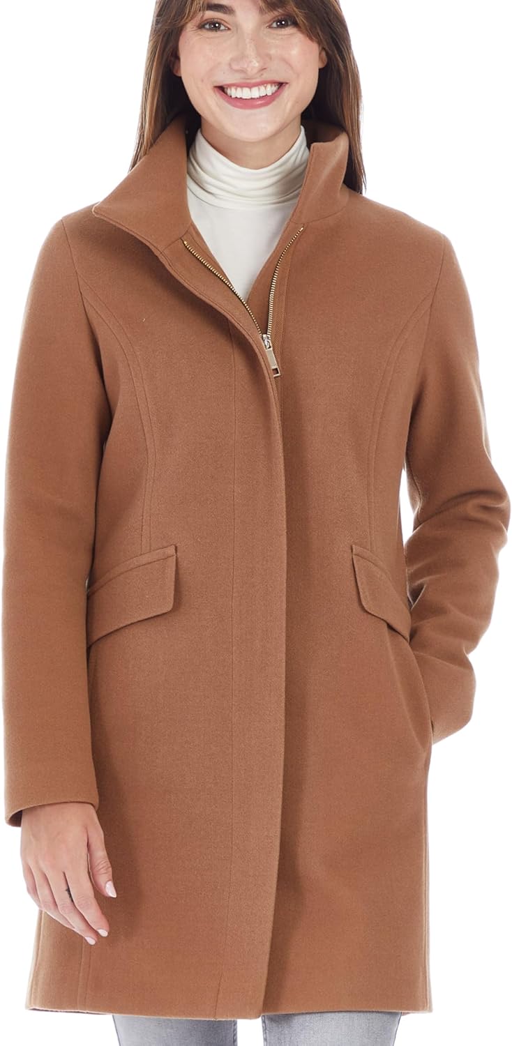 Nine West Women's Af1221 - Nine West Mid-length Faux Wool Coat