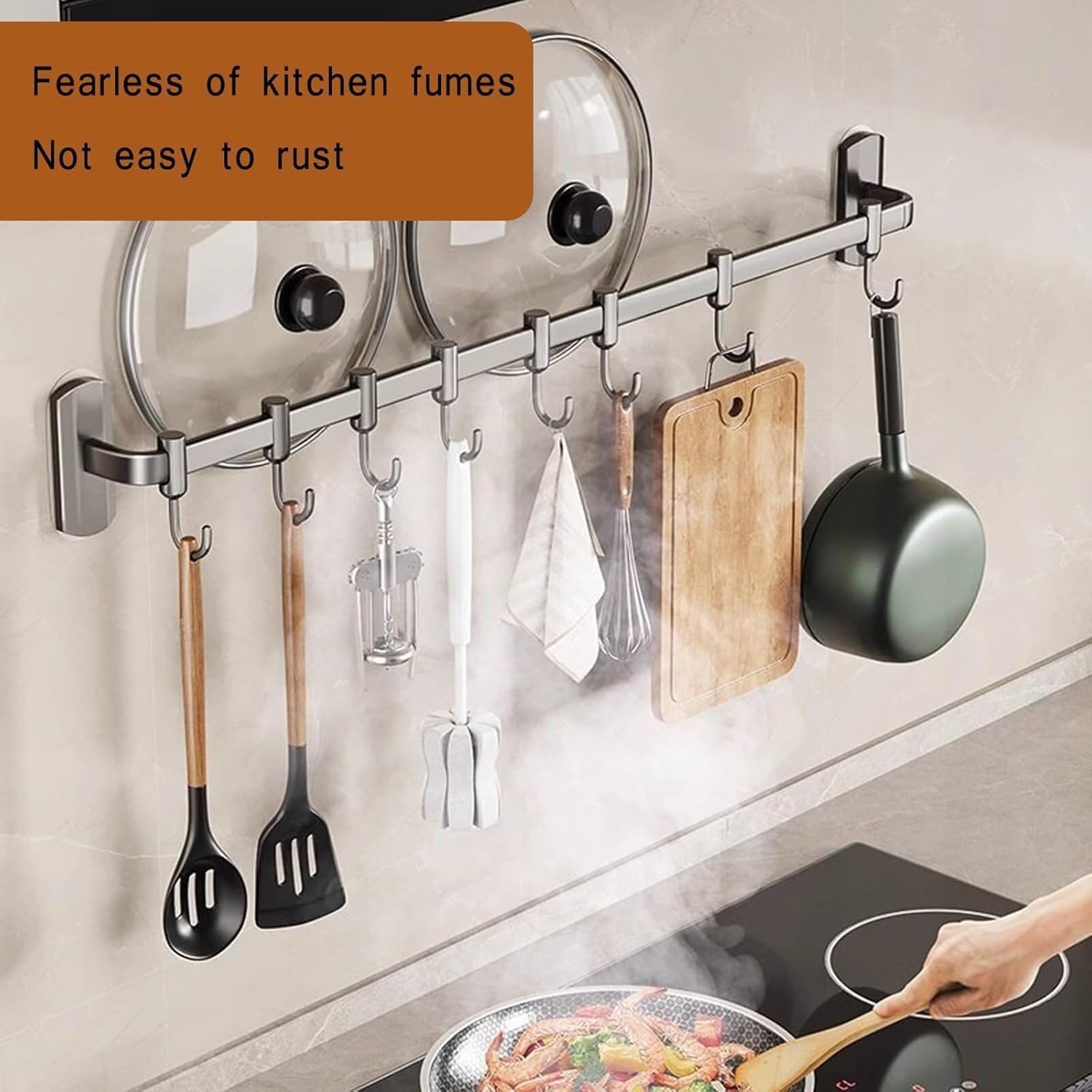 Kitchen Utensils Holder，Kitchen Hooks， Kitchen Hooks Kitchen Rail with Hooks Kitchen Hooks for Utensils Utensil Holder Wall Utensil Hooks Utensil Rack(Gray)