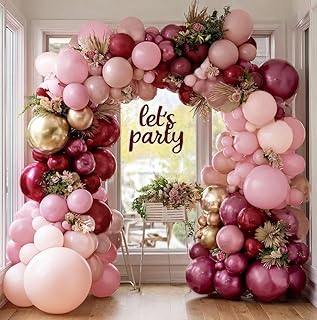 Burgundy Pink Balloon Garland Double Stuffed Pastel Light Pink Gold Mauv...
