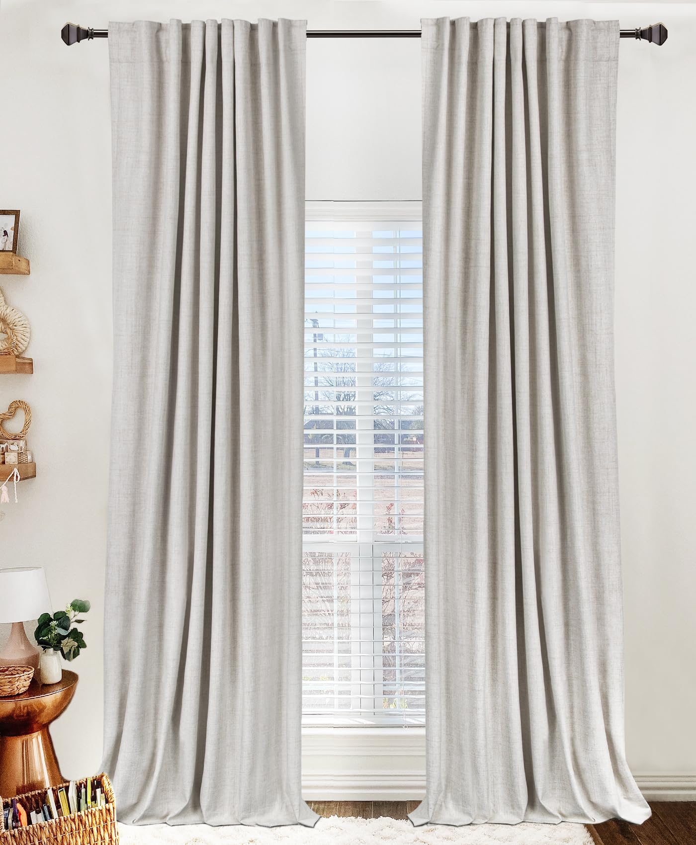 100% Blackout Shield Linen Blackout Curtains for Bedroom 63 Inches Long, Back Tab/Rod Pocket Living Room Drapes, Thermal Insulated Blackout Curtains 2 Panels Set, 50" W x 63" L, Beige โ image 1