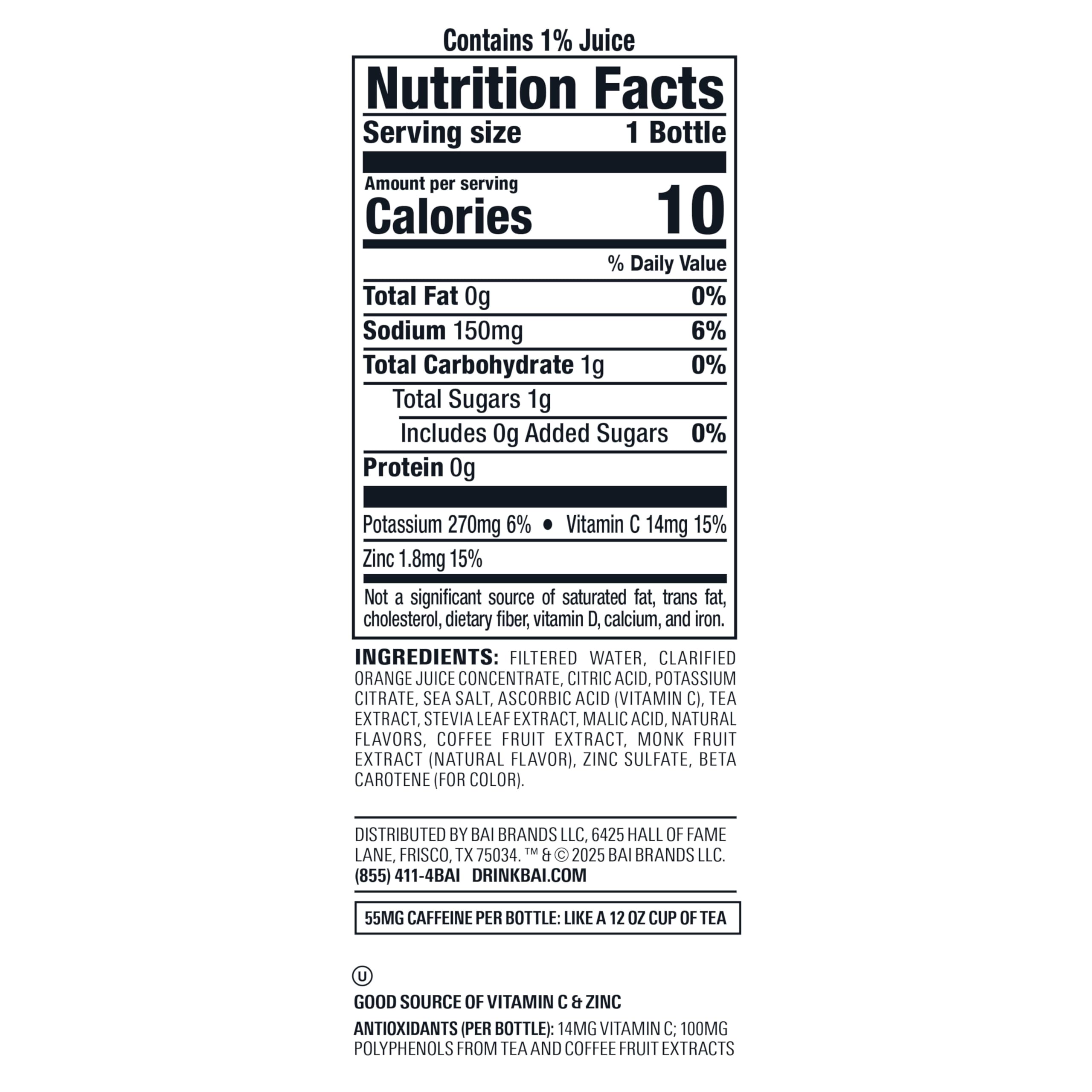 Bai Antioxidant Infused Water Beverage, Baru Blood Orange, 18 Fluid Ounce Bottle, 12 Pack