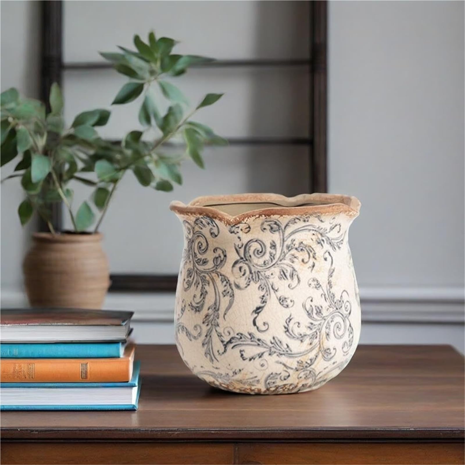 Vintage wazon na kwiaty Vintage ceramiczny wazon na kwiaty pęknięcia lodu kwiatowe granice dekoracje ogrodowe(czerwony)