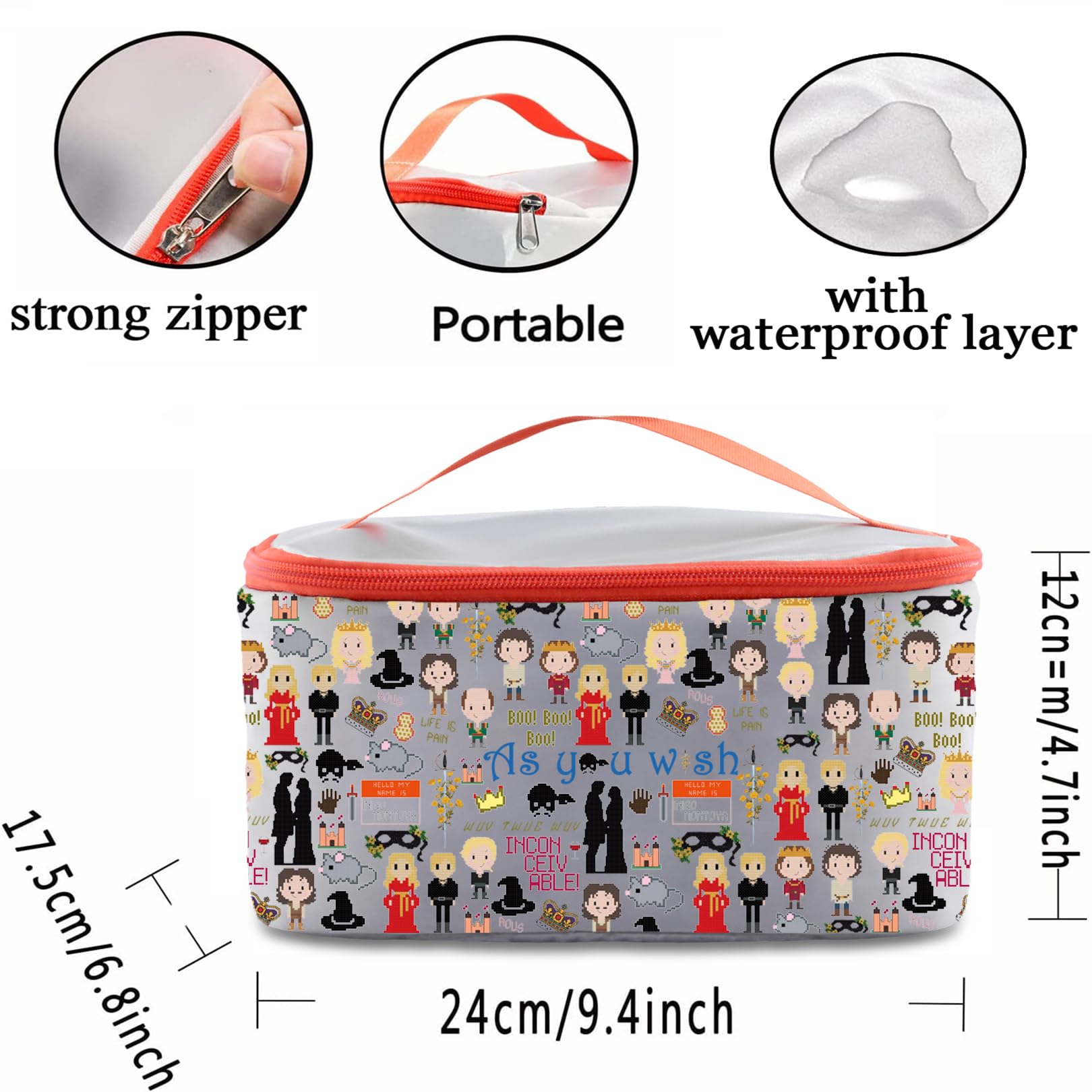 PXTIDY Princess Movie Bride Gifts 80s Movie Princess Makeup Organizer Bag Princess Movie Bride 1987 Gifts Princess Lover Gift, Grey