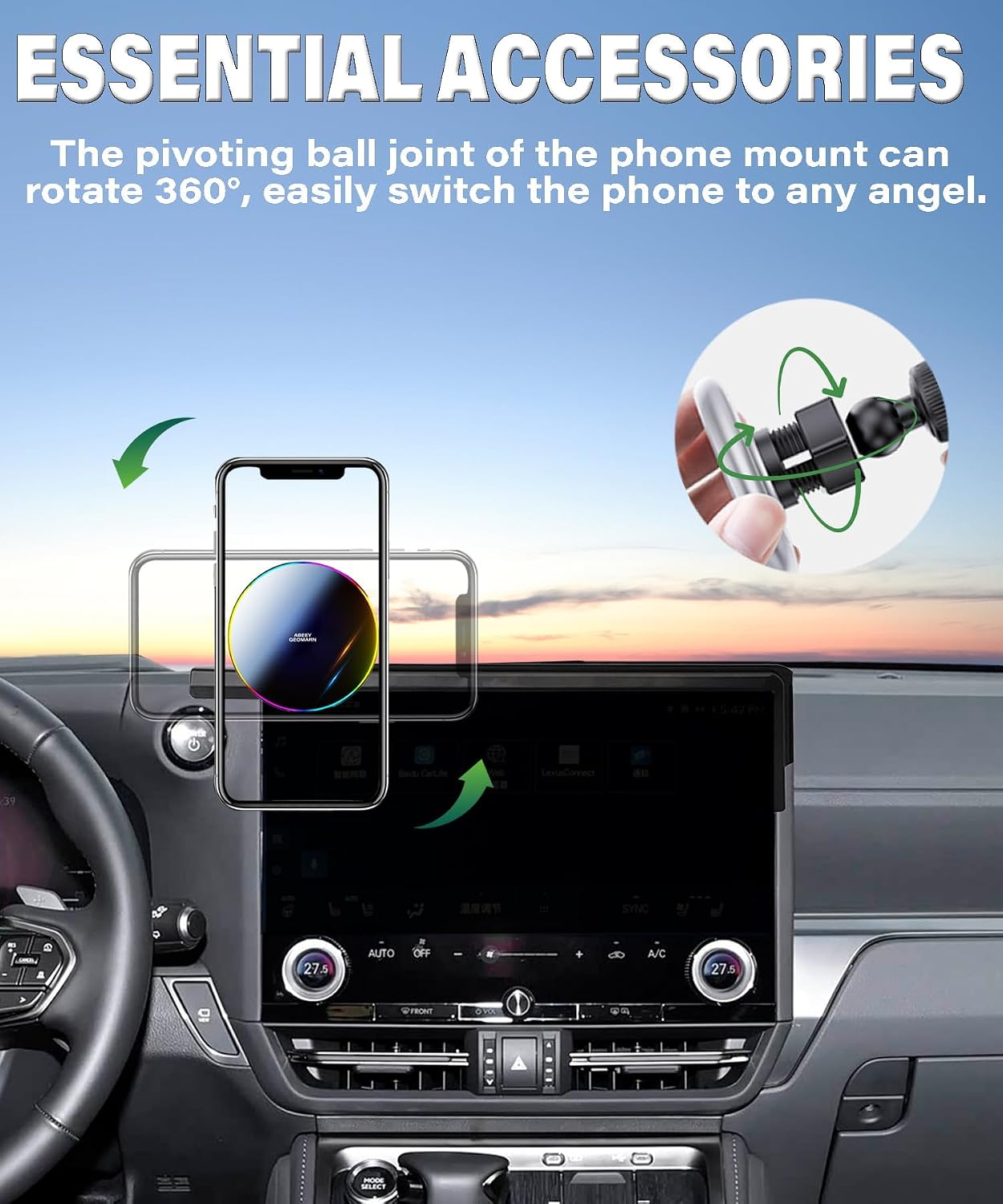 Car Phone Holder for Lexus GX 2024 2025 Accessories Apply to 14 Inch Touchscreen 15W Fast Wireless Charger Screen Fixed Clip HandsFree Cell Phone Mount 360° Rotation