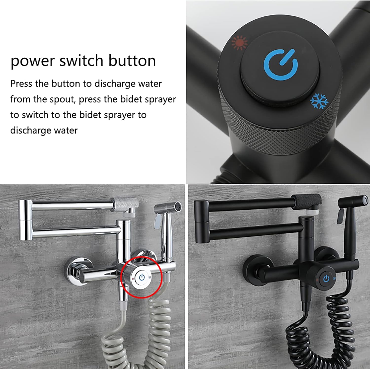 Handheld Bidet Sprayer for Toilet, Brass Cloth Diaper Sprayer Kit Wall Mounted Foldable Bidet Sprayer Set Single Handle Toilet Bidet Sprayer Kit with 2 Mode Spout,Black