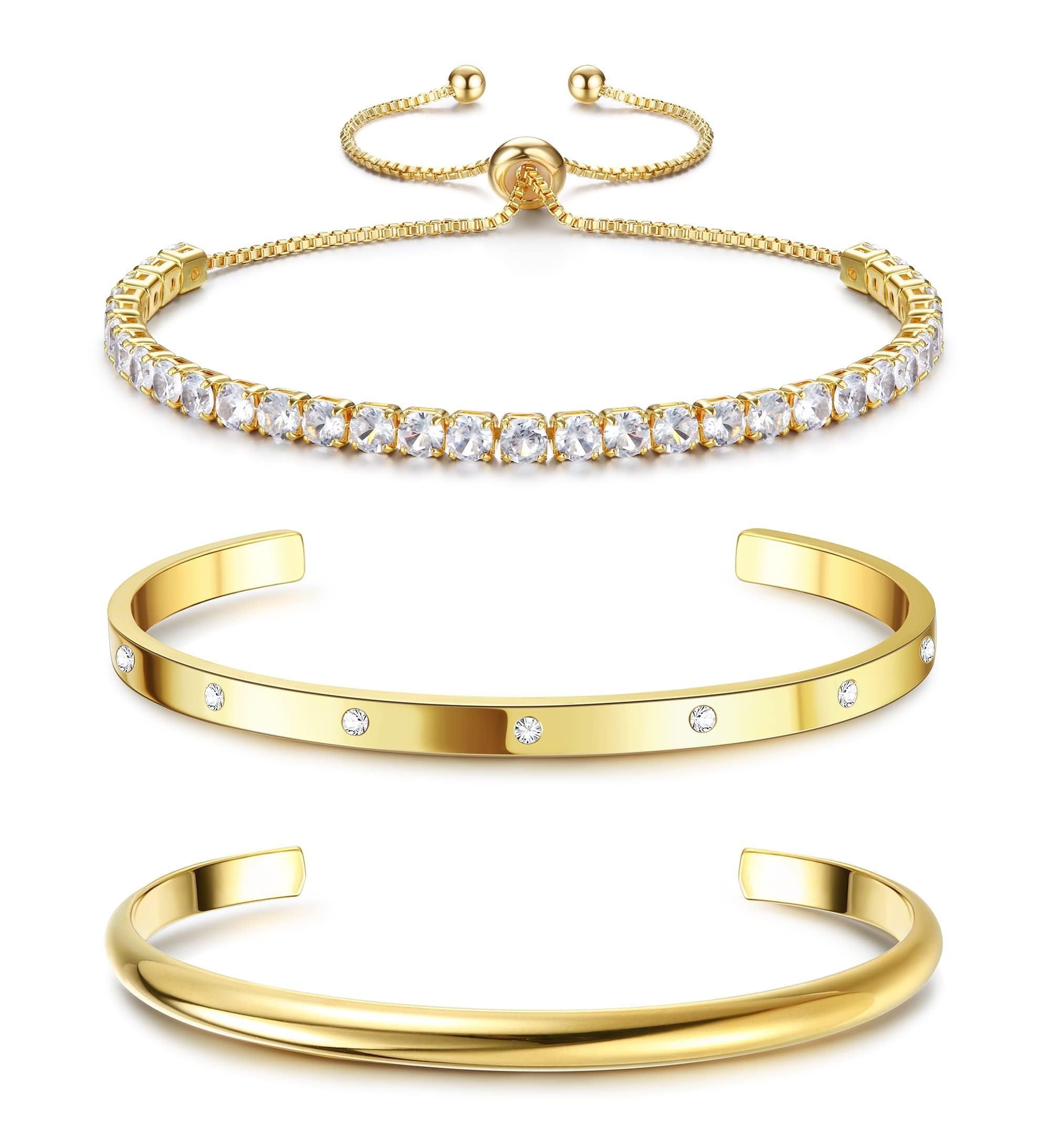 Fansilver 14K Gold Bracelets for Women Trendy Bangle Cuff Tennis Bracelets Set ClimeCo Certified