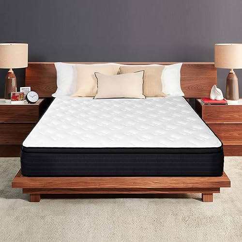 Ryedee Colchón híbrido de sensación media de 12 pulgadas resortes de bolsillo para aislamiento de movimiento bobinas más pesadas para alivio