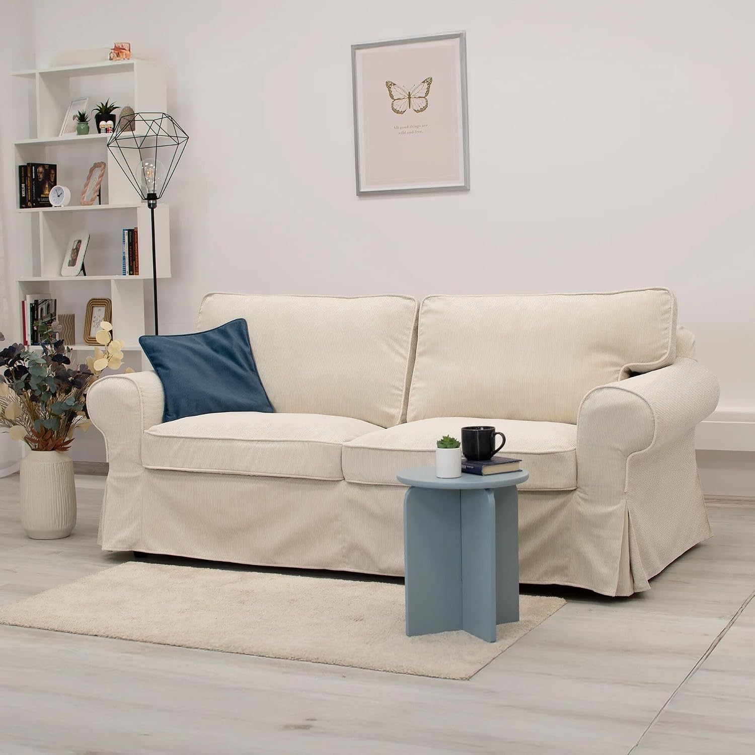 MASTERS OF COVERS Corduroy Ektorp Loveseat Sofa Cover for IKEA Two Seater Ektorp Slipcover-Corduroy Cream