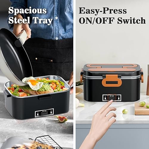 Miniatura 3 de Lonchera eléctrica para adultos  Paquete de 2 contenedores de 1.8 L de 100 W con calefacción para hombres, calentador de alimentos portátil con
