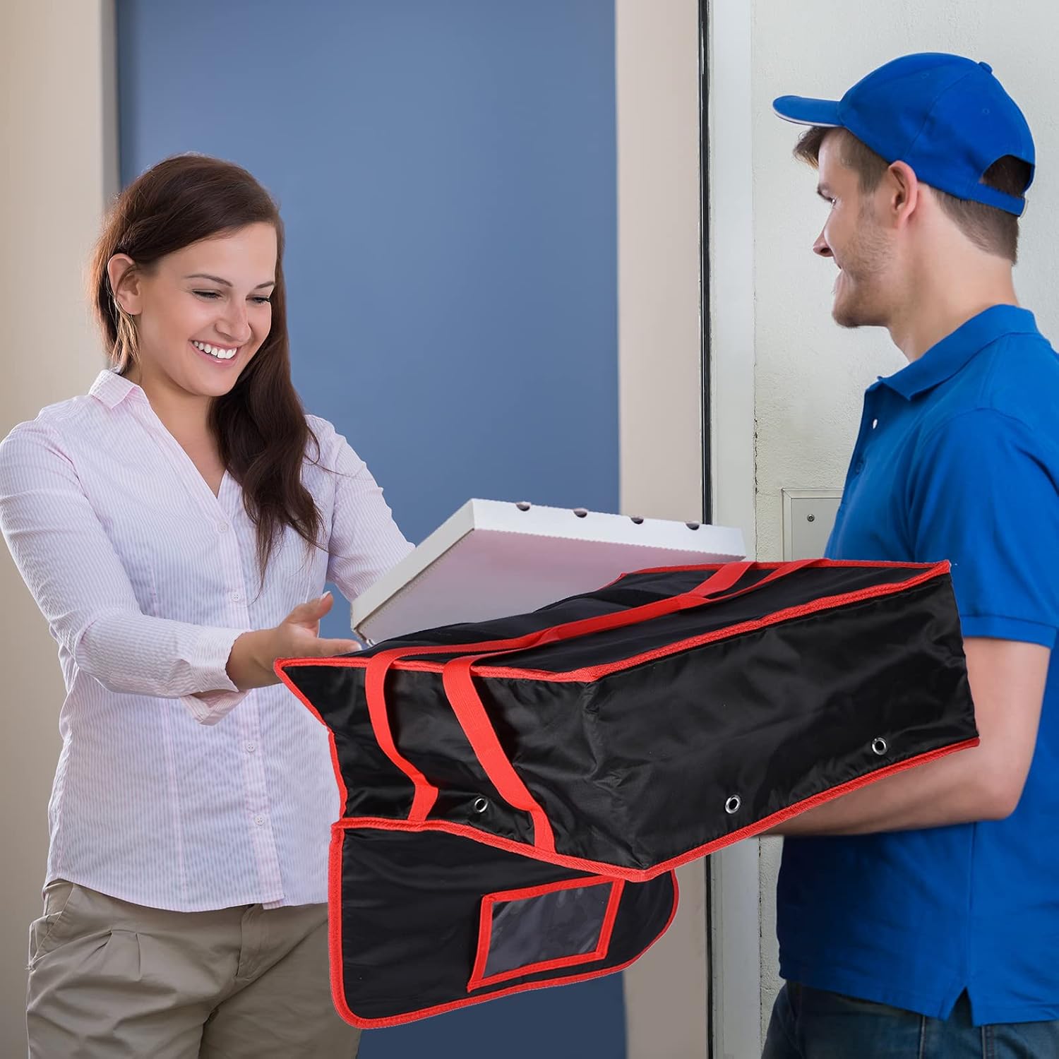 Remerry 2 Pieces Huge Insulated Pizza Delivery Bag 18 x 18 x 8.5 Inches, Heavy Duty Food Delivery Bag for Pizza, Ice Cream and Cake Hot Pizza Carriers for Transport Catering Restaurant