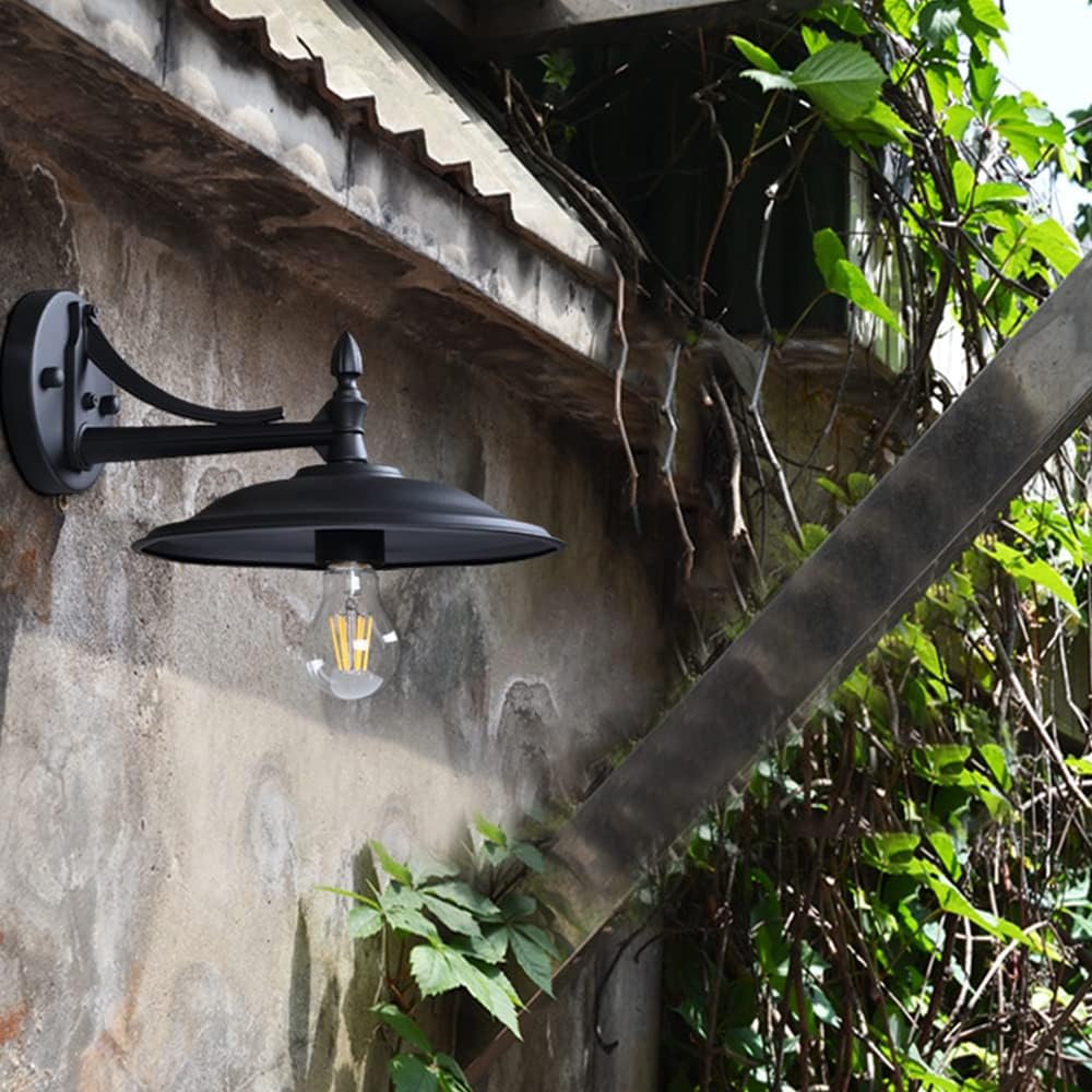 Industrial American E27 Outdoor Wall Lamps, Black Iron Art Farmhouse Wall Lights, Waterproof Exterior Barn Lights, Wall Mount Simple Lighting Fixture, for Porch House Garage