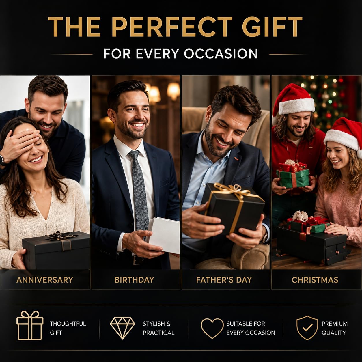 Coffret Cadeau pour Homme, Montre en Cuir synthétique, Ceinture, Porte-clés, Lunettes de Soleil, Cadeau de Saint-Valentin, Luxe, Taille Unique, Classique