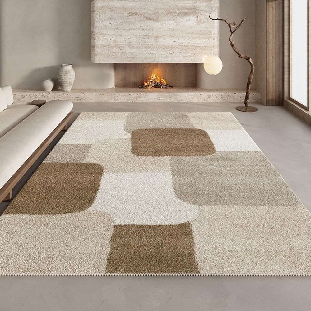 Beige Brown Geometric Carpet Minimalist Cream Style Rug Huge Living Room Carpets Comfortable Soft Bedroom Rugs,YHT015,2,A,140x200cm