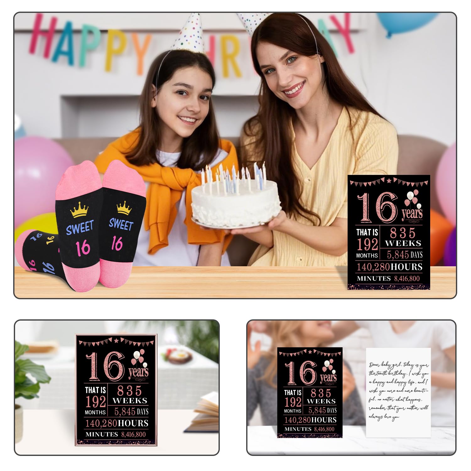 Juesly 5-18 Years Old Birthday Gifts for Girls - Socks for Girls with Pop up Birthday Card, Presents for 5-18 Year Old Grils